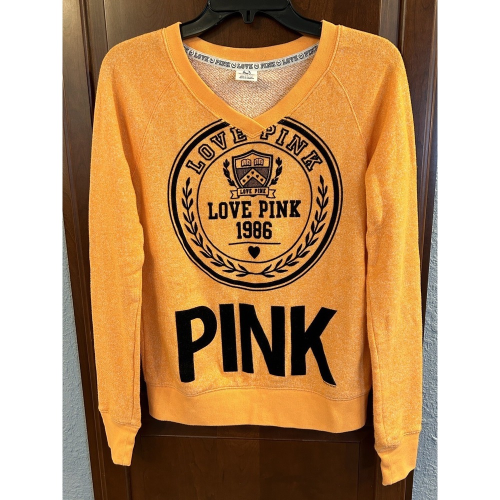 Love Pink Victoria Secret Vneck Sweatshirt Yellow Circle Sz XS